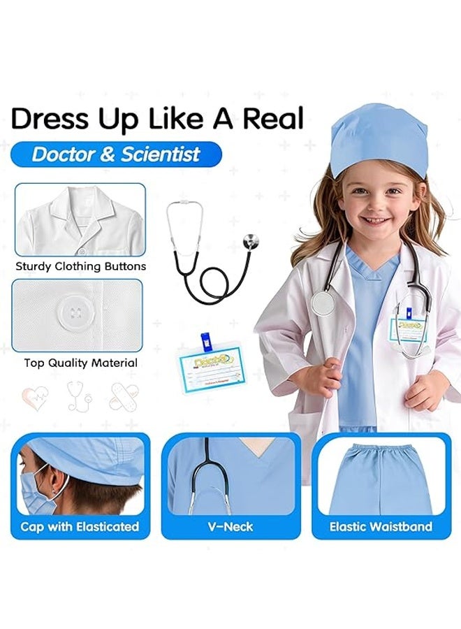 Doctor Costume for Kids, 7Pcs Pretend Role Play Kit with Stethoscope Accessories Halloween Costume Doctor Lab Costumes for Kids Boys Girl age 3-12 Dress Up - Image 2