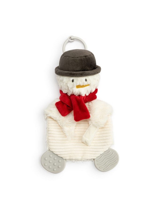 ديمداكو - بطانية حيوانات محشوة من البوليستر من DEMDACO Teether Buddy Classic باللونين الأبيض والأحمر مقاس 10 × 7 بوصات على شكل رجل ثلج للعطلات - Image 1