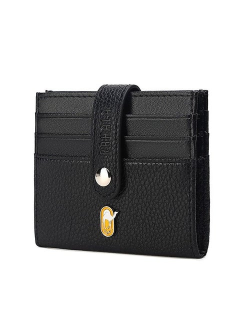 RA107 Genuine Leather Multiple Card Slots Casual Slim Wallet - Black