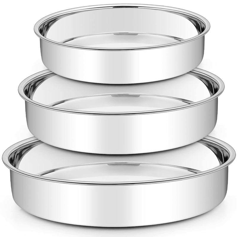 TeamFar TeamFar Cake Pan Stainless Steel Round Cake Pan Baking Tier Cake Pans Set 8  9  11 Healthy  Heavy Duty Mirror Finish  Easy Clean Dishwasher Safe  3 Pieces