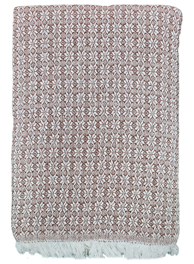 Fabienne Turkish Cotton Throw Blanket Knitted Suitable for Bed, Sofa and Chair Dark Red/White 170x200 cm  - Image 1