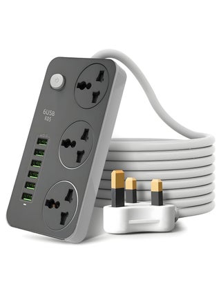 2 Meters Universal Extension Lead with Multiple Function UK Plug 3 Pin Socket Outlet with 3 Gang 6 USB Port 2M Electric Socket Mains Strip for Home Kitchen and Office Ideal for All Electronic Devices - pzsku/Z8EF59C50DB69B5F28B65Z/45/1745786920/53e5a81b-b1dd-481b-9c45-50372d3876e5
