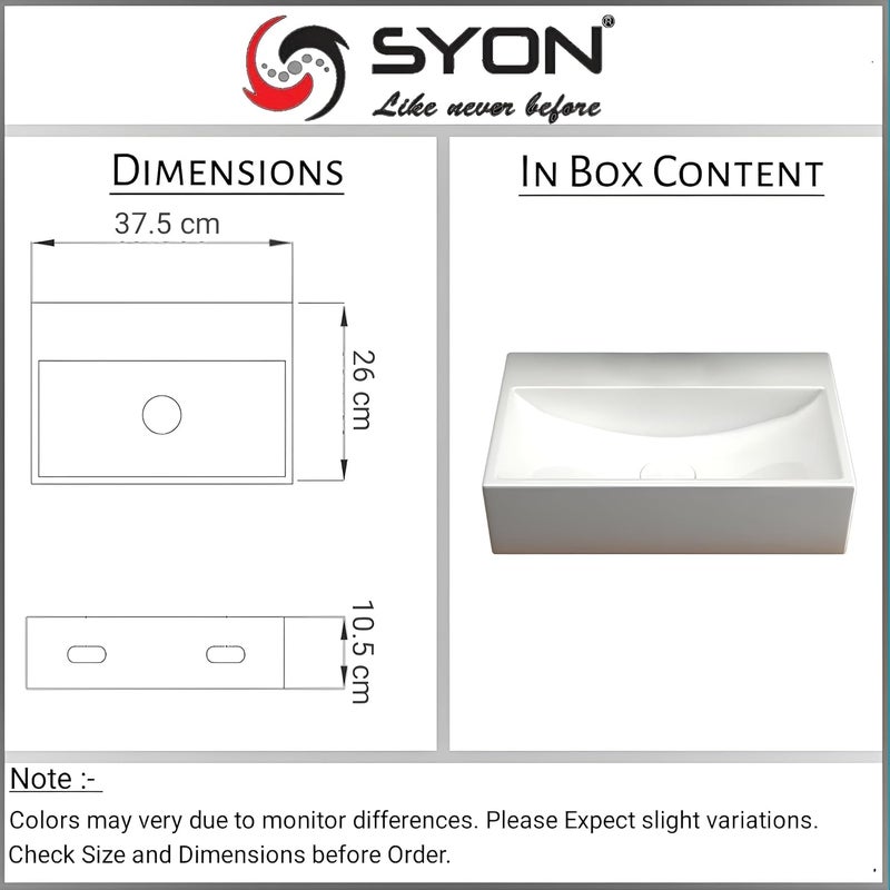 SYON Syon ZUCA Premium Ceramic Table Top Wall Hung Wash Basin for Bathroom Living Room 145x10  - Image 5