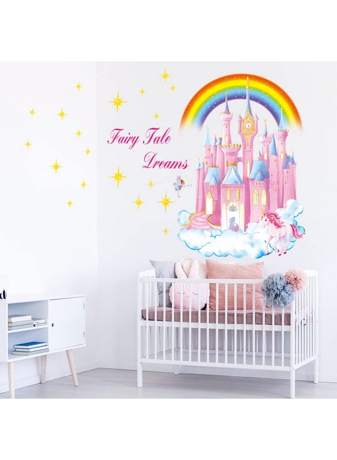 DECOWALL SG2-2207 Rainbow Castle Wall Decals Stickers Kids Peel and Stick Removable Nursery Bedroom décor Girls Room Mural Art Princess Home Fairy Baby Living Window Vinyl Decoration Stars Birthday - Image 3