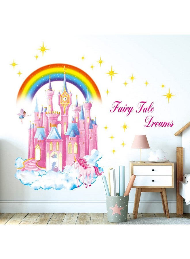 DECOWALL SG2-2207 Rainbow Castle Wall Decals Stickers Kids Peel and Stick Removable Nursery Bedroom décor Girls Room Mural Art Princess Home Fairy Baby Living Window Vinyl Decoration Stars Birthday - Image 1