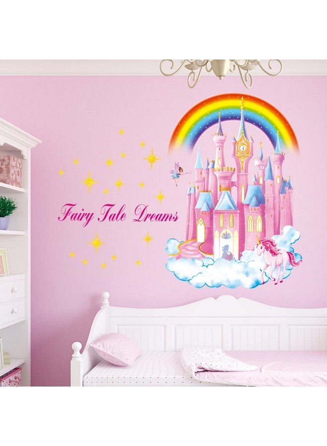 DECOWALL SG2-2207 Rainbow Castle Wall Decals Stickers Kids Peel and Stick Removable Nursery Bedroom décor Girls Room Mural Art Princess Home Fairy Baby Living Window Vinyl Decoration Stars Birthday - Image 2