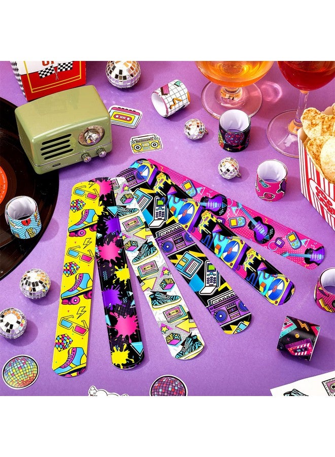 Sinmoe 86 Pcs 80S 90S Party Favors Slap Bracelets Bulk Back To 80S 90S Throwback Theme Party Favors Snap Bracelets Kids Bracelets With Retro Stickers For Kids Adults Classroom Prizes 80S Party Decorations - Image 2