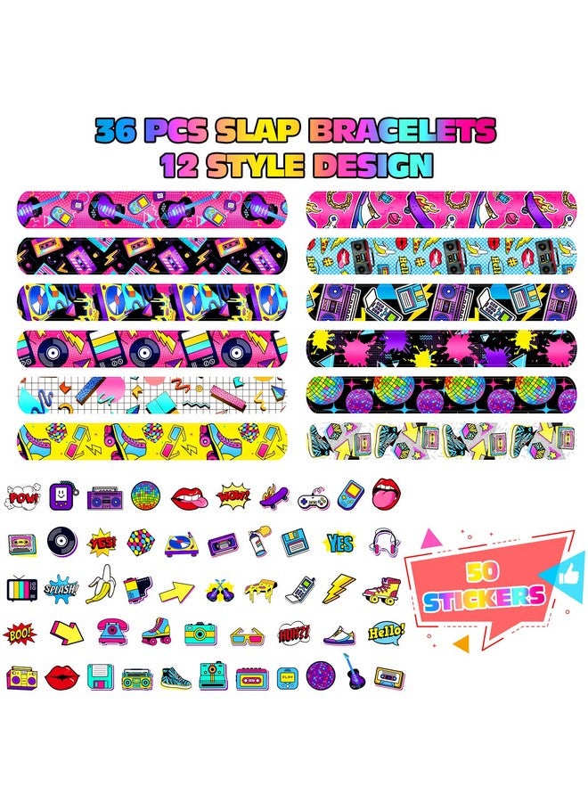 Sinmoe 86 Pcs 80S 90S Party Favors Slap Bracelets Bulk Back To 80S 90S Throwback Theme Party Favors Snap Bracelets Kids Bracelets With Retro Stickers For Kids Adults Classroom Prizes 80S Party Decorations - Image 4