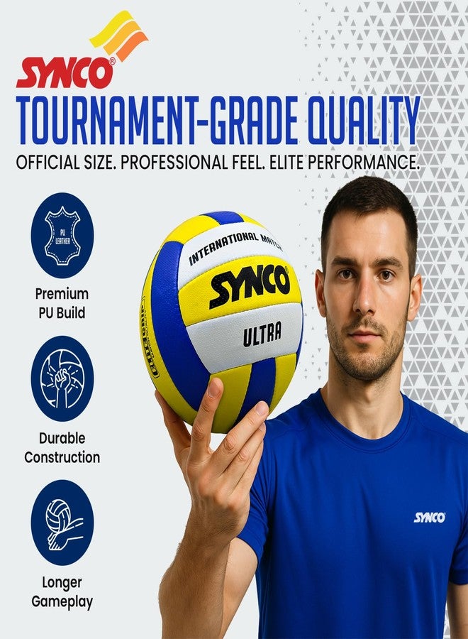 Synco Ultra PU Volleyball Size 4 | Soft Touch Hand Stitched Volleyball Ball for Training & Match Practice | 18 Panel Indoor Outdoor Volley Ball for Youth & Adults - Image 3