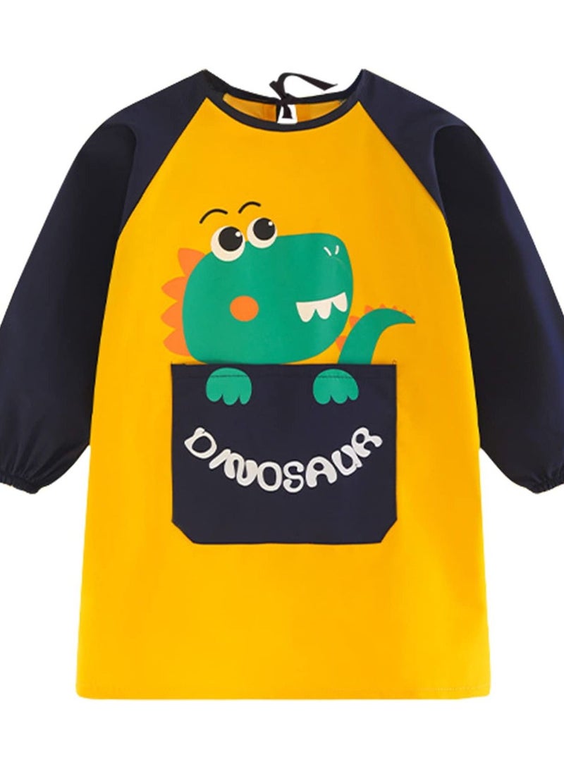 Y&D Kids Apron,Waterproof Children Painting Apron with Long Sleeve and Pockets,Boys Girls Toddler Art Smock for Cooking Eating (Dinosaur)  - Image 1