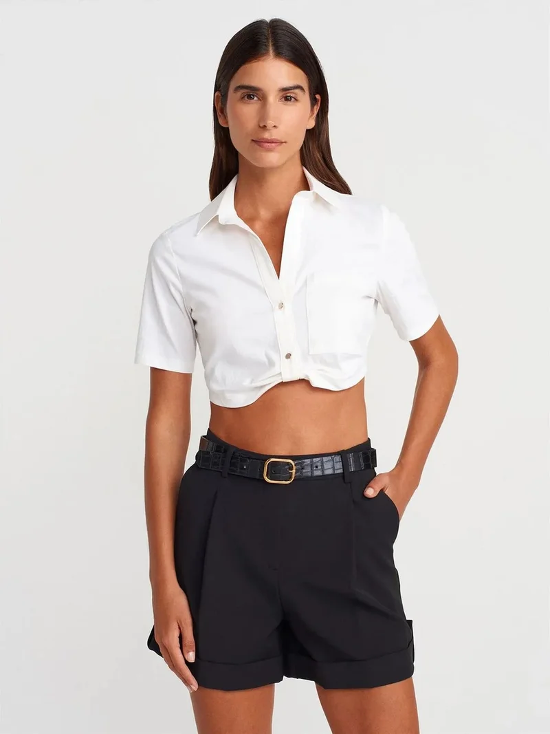 ديلفين DILVIN Women's Cropped Poplin Shirt