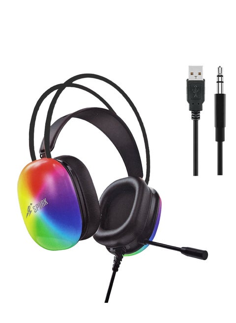 سماعة ألعاب، سماعة رأس بأغطية RGB مريحة H103، مع 3.5*1+USB وكابل صوت 5.1، ميكروفون مانع للضوضاء، صوت محيطي 360 اتجاه صوتي، حساسية عالية 110 ديسيبل، تلتقط مصدر الصوت على جميع المسافات، متوافقة مع PS/4، PS/5، XBOX، Switch - أسود