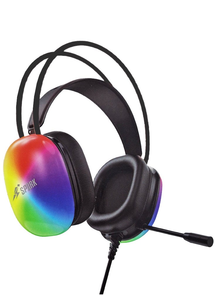 سبارك - سماعة ألعاب، سماعة رأس بأغطية RGB مريحة H103، مع 3.5*1+USB وكابل صوت 5.1، ميكروفون مانع للضوضاء، صوت محيطي 360 اتجاه صوتي، حساسية عالية 110 ديسيبل، تلتقط مصدر الصوت على جميع المسافات، متوافقة مع PS/4، PS/5، XBOX، Switch - أسود - Image 1