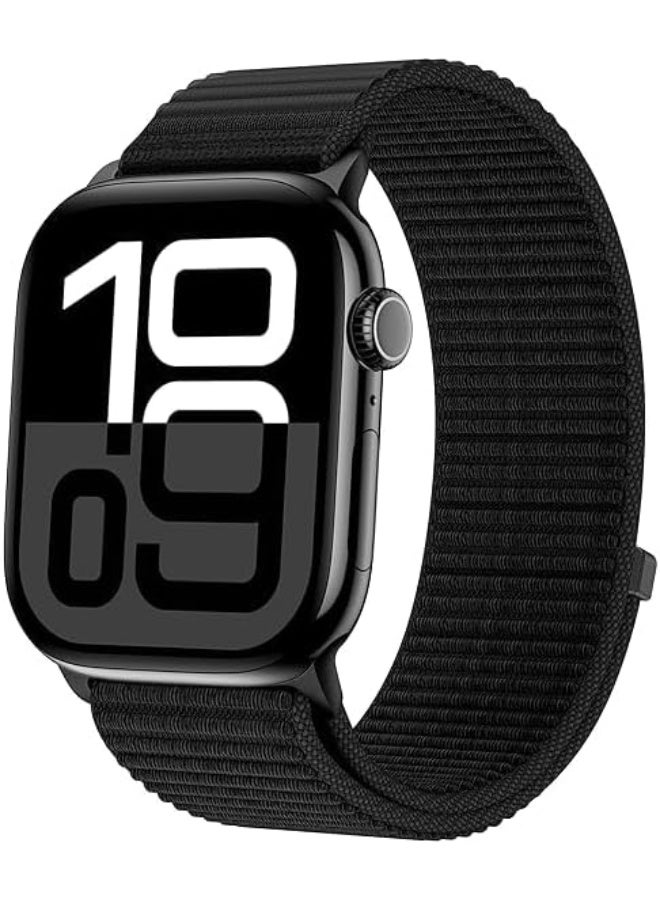 Nylon Loop Sport Band Compatible with Apple Watch Series 11/10/9/8/7/6/5/4/3/2/1 SE3 SE2 SE Ultra3/2/1, 38mm 40mm 41mm 42mm, Soft Adjustable Fabric Velcro Replacement Strap (Black)