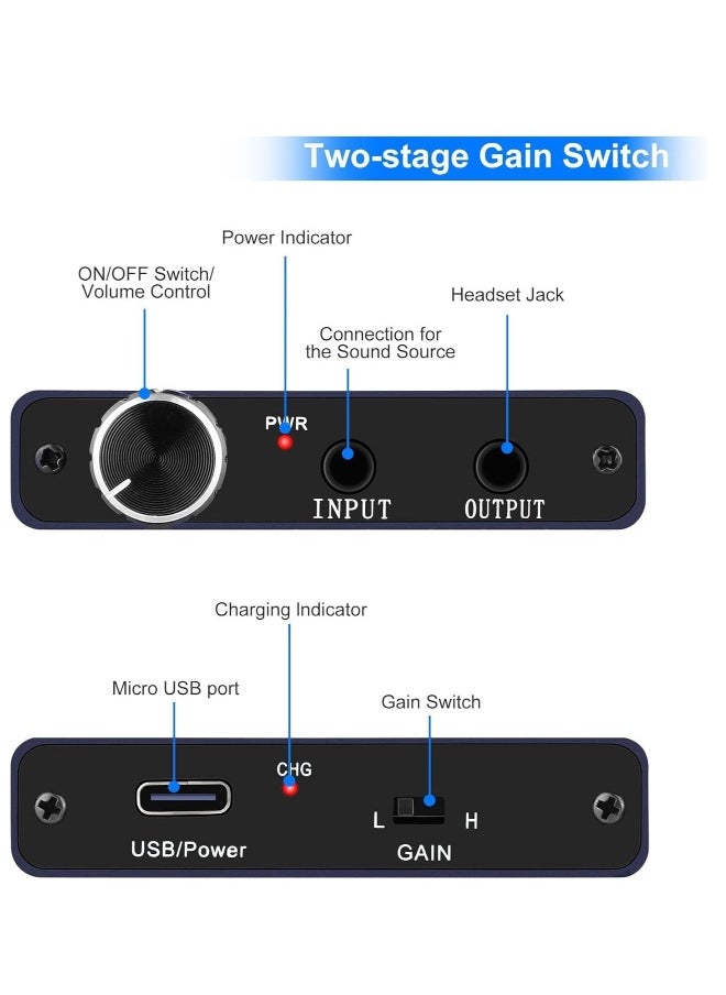 Generic Headphone Amplifier Two-Stage Gain Switch, Portable Headphone Amp for MobilePhone and PC 3.5mm Stereo Audio Input Out Space Grey  - Image 4