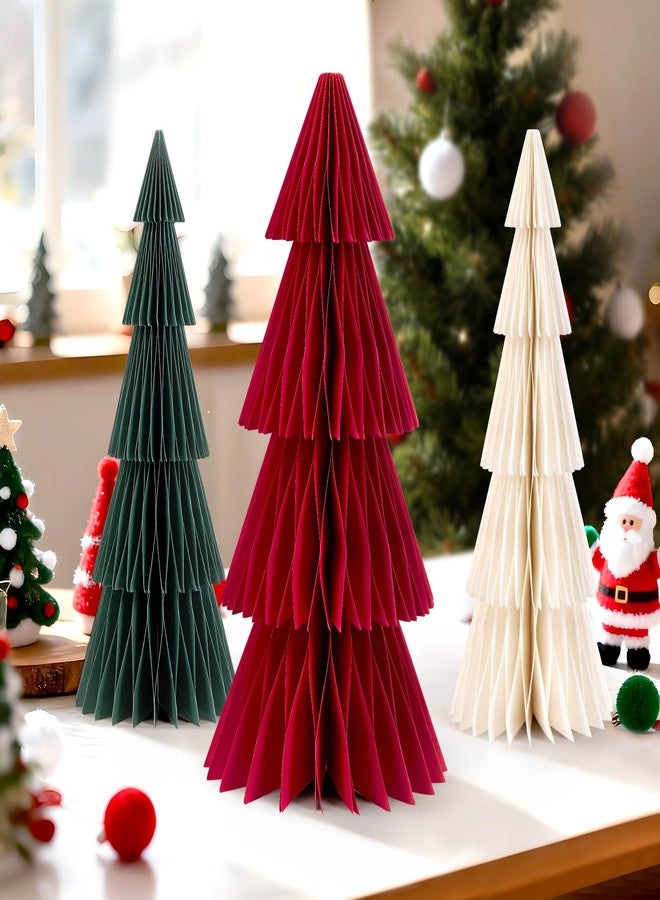 EASY JOY Paper Christmas Trees Neutral Honeycomb Christmas Trees Rustic Christmas Decor for Xmas Winter Holiday Home Party Office Decor Red Green White 3PCS - Image 1