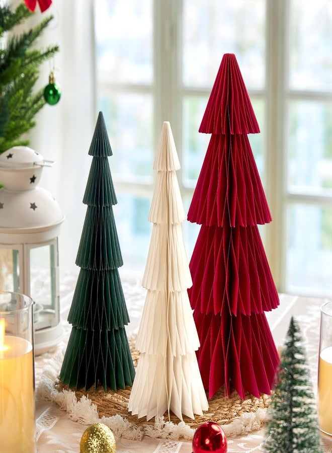EASY JOY Paper Christmas Trees Neutral Honeycomb Christmas Trees Rustic Christmas Decor for Xmas Winter Holiday Home Party Office Decor Red Green White 3PCS - Image 4