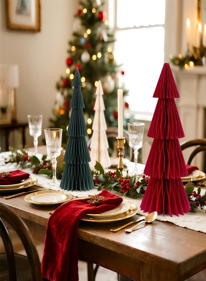 EASY JOY Paper Christmas Trees Neutral Honeycomb Christmas Trees Rustic Christmas Decor for Xmas Winter Holiday Home Party Office Decor Red Green White 3PCS - Image 3