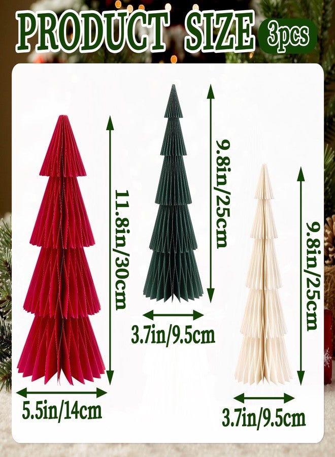 EASY JOY Paper Christmas Trees Neutral Honeycomb Christmas Trees Rustic Christmas Decor for Xmas Winter Holiday Home Party Office Decor Red Green White 3PCS - Image 2