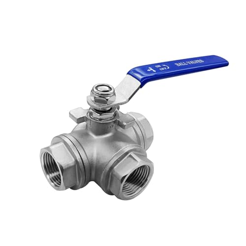 Beduan 3 Way Ball Valve Stainless Steel 304 T Mounting Pad Female Type for Water Oil Fuel and Gas with Vinyl Locking Handle 1 Inch NPT - Image 1