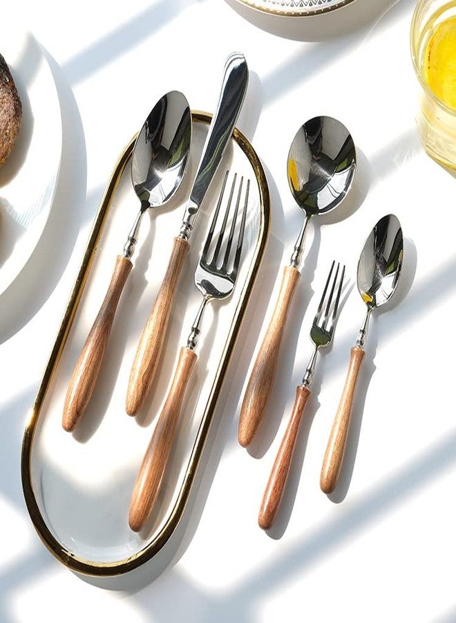 Uniturcky Soup Spoons, 4 pieces 18/8 Stainless Steel Round Spoon with Wood Handle, Flatware Silverware Eating Utensils for Home Kitchen and Restaurant, Mirror Polish, 7.28-Inch - Image 2