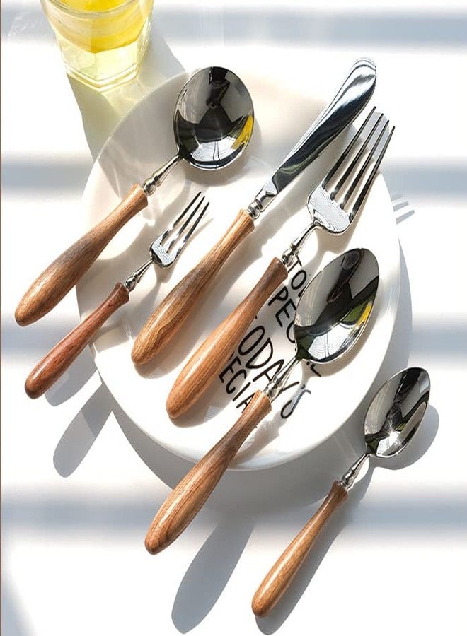 Uniturcky Soup Spoons, 4 pieces 18/8 Stainless Steel Round Spoon with Wood Handle, Flatware Silverware Eating Utensils for Home Kitchen and Restaurant, Mirror Polish, 7.28-Inch - Image 4
