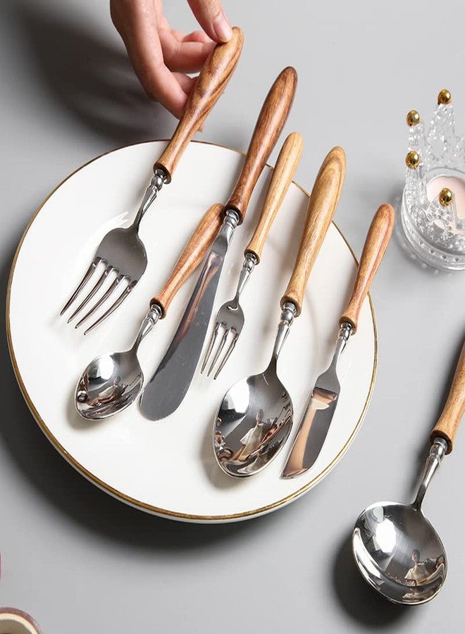 Uniturcky Soup Spoons, 4 pieces 18/8 Stainless Steel Round Spoon with Wood Handle, Flatware Silverware Eating Utensils for Home Kitchen and Restaurant, Mirror Polish, 7.28-Inch - Image 3