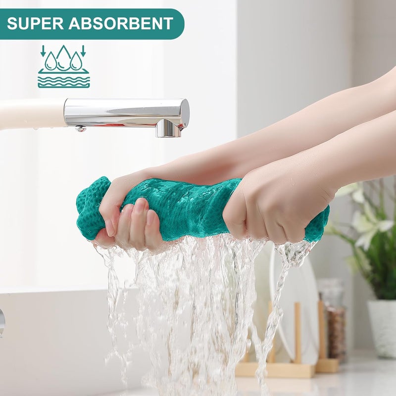 Homaxy 100% Cotton Kitchen Towels and Dishcloths Set, 12 x 12 Inches and 13 x 28 Inches, Set of 16 Bulk Kitchen Towels Set, Ultra Soft Absorbent Dish Cloths for Washing Dishes, Teal - Image 3