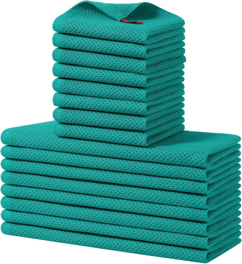 Homaxy 100% Cotton Kitchen Towels and Dishcloths Set, 12 x 12 Inches and 13 x 28 Inches, Set of 16 Bulk Kitchen Towels Set, Ultra Soft Absorbent Dish Cloths for Washing Dishes, Teal - Image 1