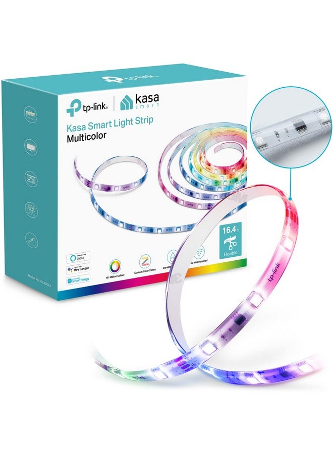 كاسا سمارت - شريط إضاءة LED الذكي من Kasa، 50 منطقة لونية RGBIC، شريط LED Wi-Fi بطول 16.4 قدم يعمل مع Alexa وGoogle Home وSmartThings، سطوع عالي، 16 مليون لون، طلاء بولي يوريثين، قابل للقص، ضمان لمدة عامين (KL420L5) - Image 1