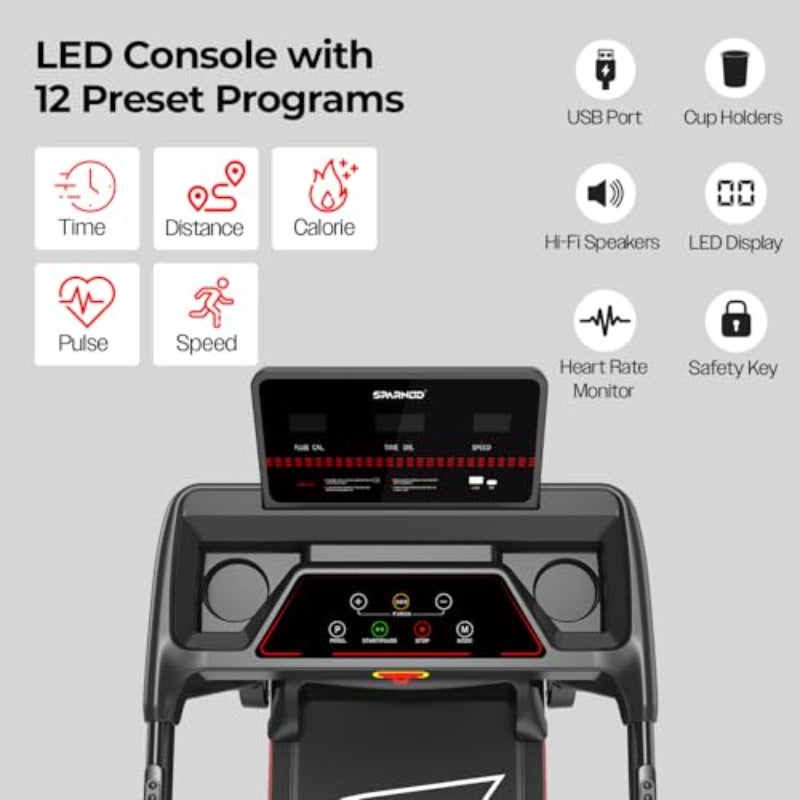 جهاز المشي الكهربائي للاستخدام المنزلي والمكتب تصميم قابل للطي عرض LED امتصاص الصدمات سرعة قصوى تصل إلى 14 كم/س ضمان لمدة عام - Image 3