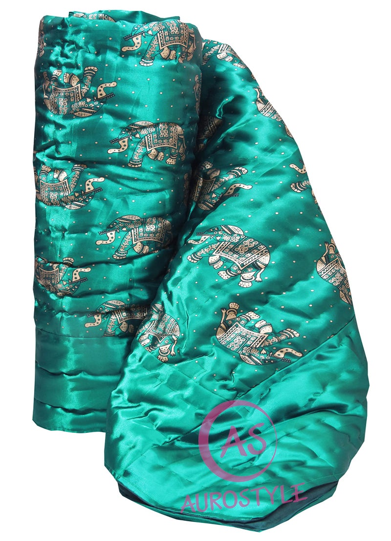 AUROSTYLE Rajasthani Cotton Filled Light Weight Silk Soft Jaipuri AC Quilt Dohar Over All Floral Print Design Blankets for Home (85x100 Inch,Rama Green Elephant Print, Double Bed) - Image 2