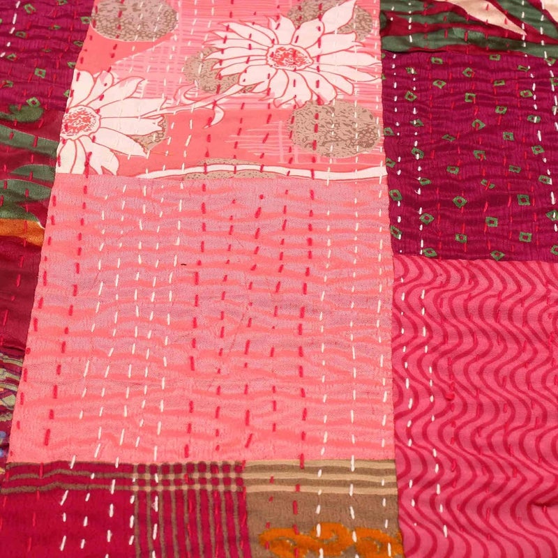 BOHEKANT Handicraft Silk Kantha Quilt Kantha Bed Cover Handmade Kantha Bedspread Kantha Blanket Throw07 Queen 90x108 inches Double Bed - Image 3
