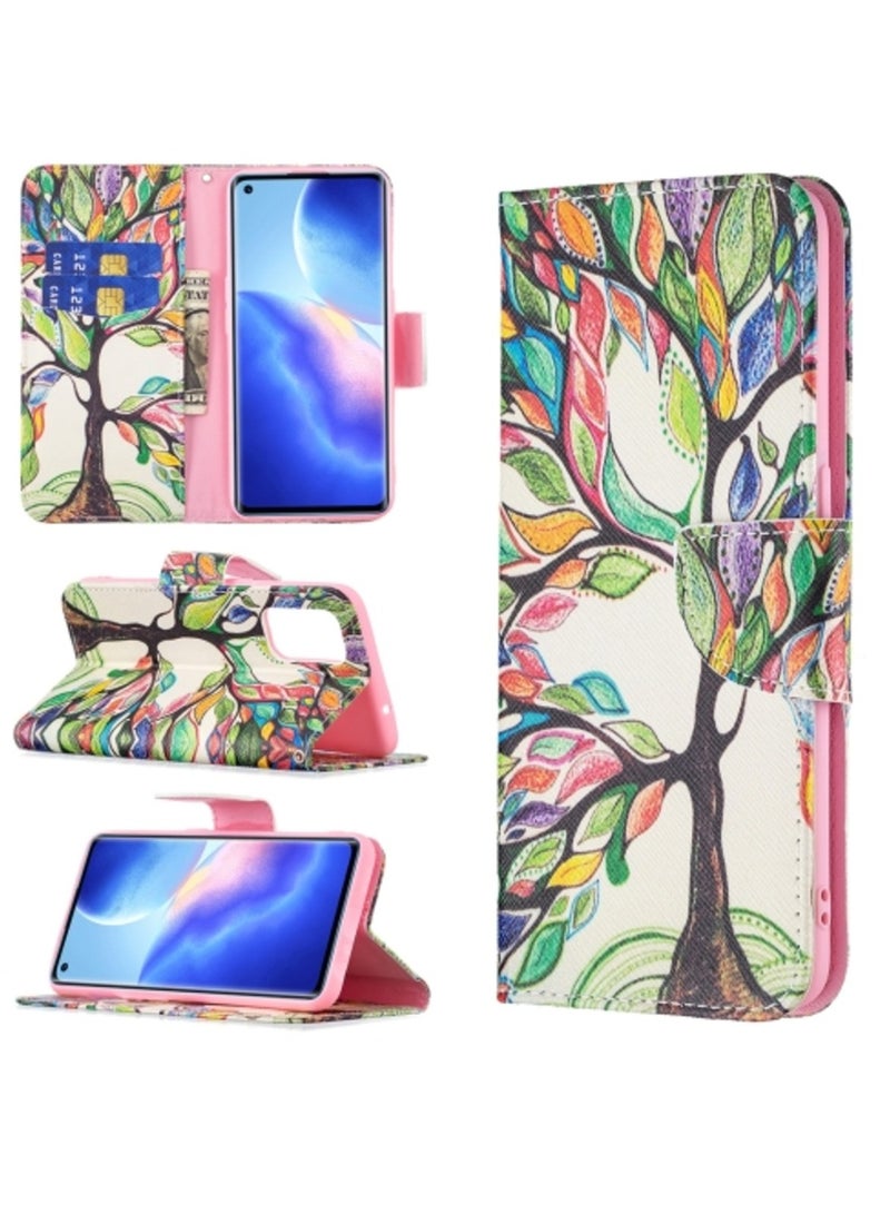 Case for Oppo Reno5 Colored Drawing Pattern Horizontal Flip Leather Cover With Holder & Card Slots & Wallet Tree Life  - Image 1
