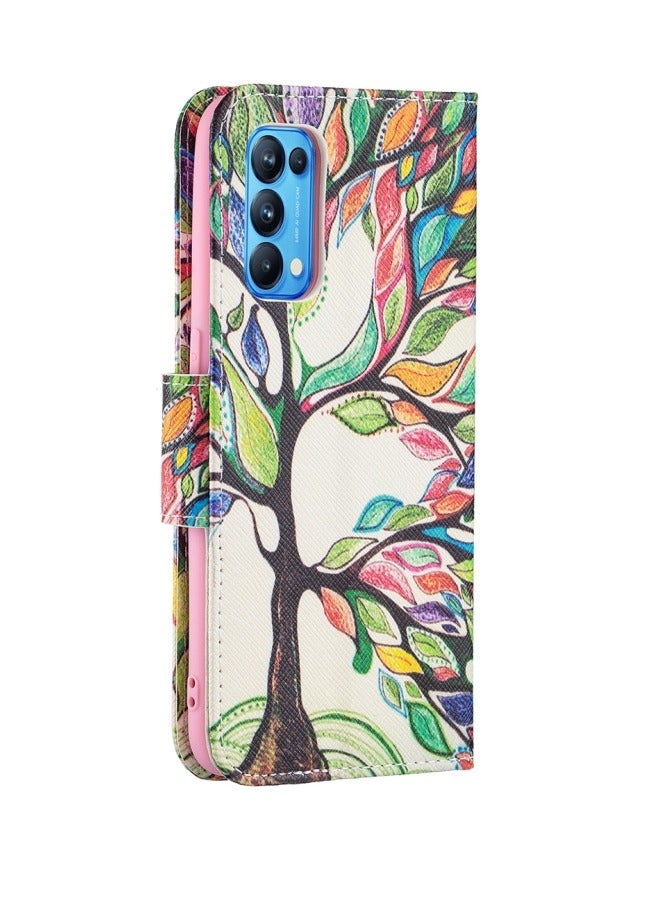 Case for Oppo Reno5 Colored Drawing Pattern Horizontal Flip Leather Cover With Holder & Card Slots & Wallet Tree Life  - Image 3