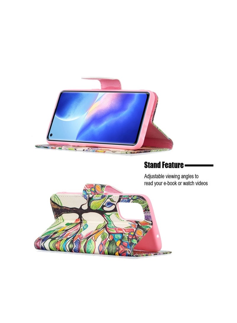 Case for Oppo Reno5 Colored Drawing Pattern Horizontal Flip Leather Cover With Holder & Card Slots & Wallet Tree Life  - Image 5