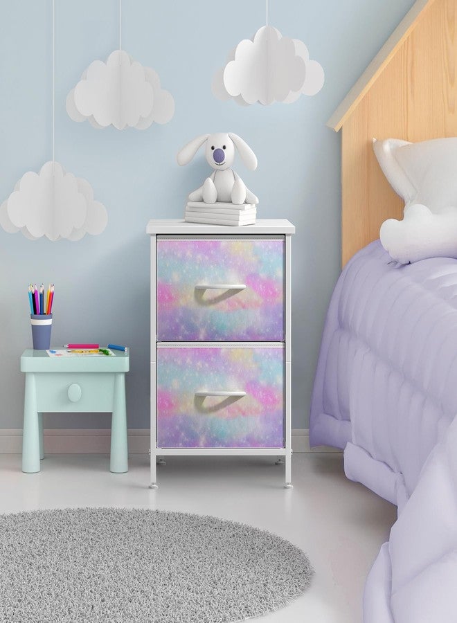 Sorbus Kids Dresser with 2 Drawers - Storage Chest Organizer Nightstand - Steel Frame, Wood Top, Tie-Dye Fabric Bins for Clothes - Wide Furniture for Bedroom, Hallway, Nursery, Closet, & Apartment - Image 2