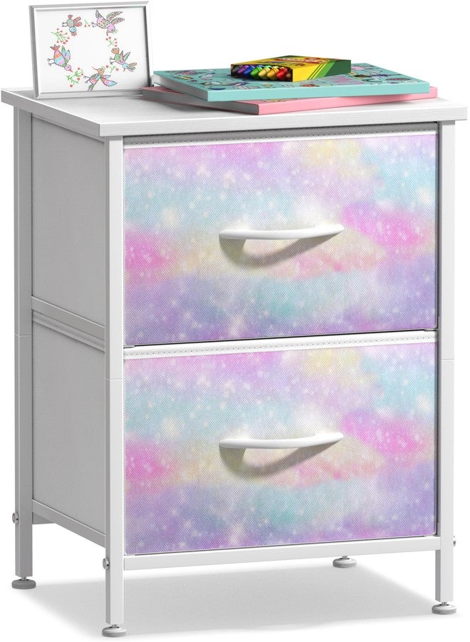 Sorbus Kids Dresser with 2 Drawers - Storage Chest Organizer Nightstand - Steel Frame, Wood Top, Tie-Dye Fabric Bins for Clothes - Wide Furniture for Bedroom, Hallway, Nursery, Closet, & Apartment - Image 1