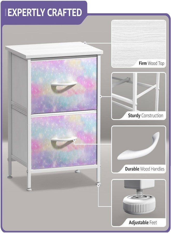 Sorbus Kids Dresser with 2 Drawers - Storage Chest Organizer Nightstand - Steel Frame, Wood Top, Tie-Dye Fabric Bins for Clothes - Wide Furniture for Bedroom, Hallway, Nursery, Closet, & Apartment - Image 3