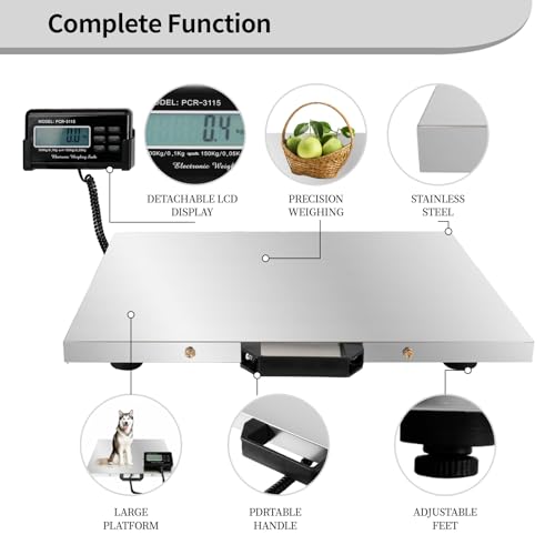 Carivia Digital Livestock Scale 660Lbs x 0.2Lbs,21'' x 17'' Veterinary Scale Pet Vet Scale Stainless Steel Platform Animal Scale,Electronic Postal Scale, Industrial Floor Scale - Image 5