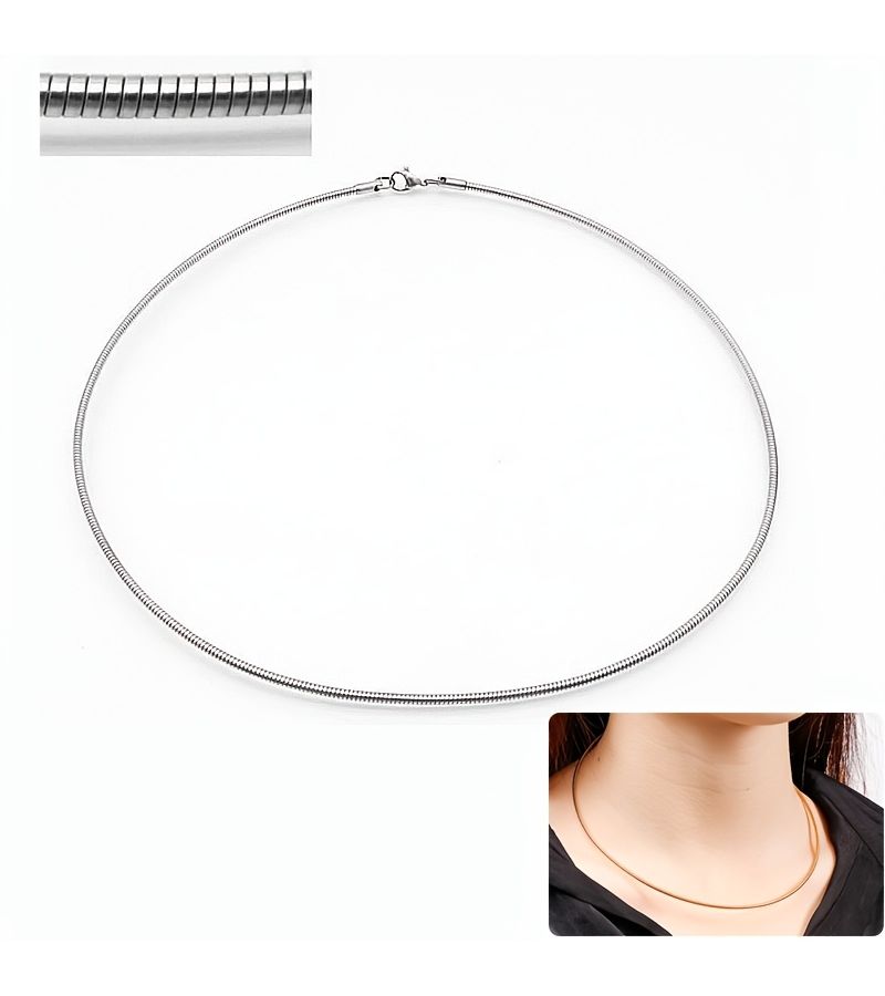 1pc Stainless Steel Snake Chain Round Choker Lobster Clasp - Image 1