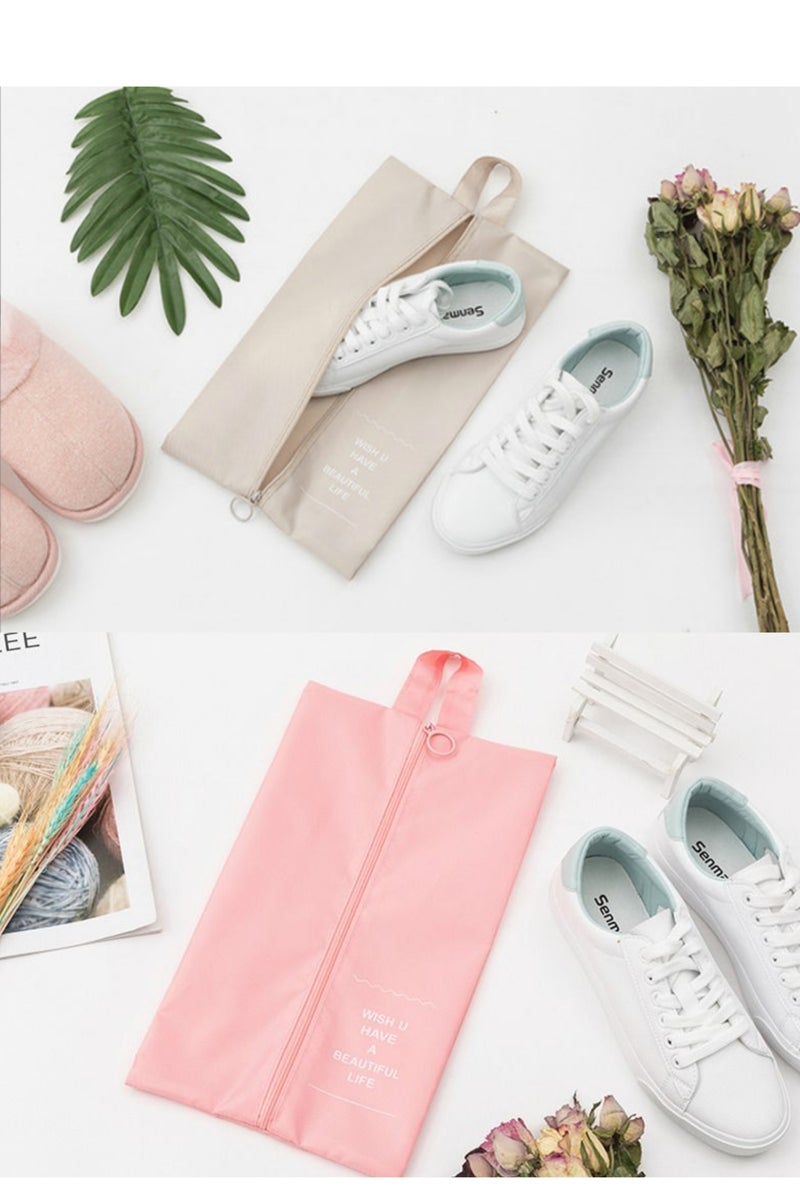 Travel Storage Shoe Bag 4pcs Portable Shoe Bag Dust proof Shoe Organizer Bags for Men and Women Shoes-Beige,Pink  - Image 1