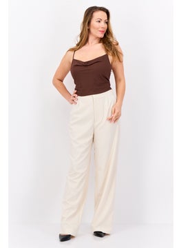 MANGO Women Scoop Neck Sleeveless Plain Tank Top, Brown  - Image 2