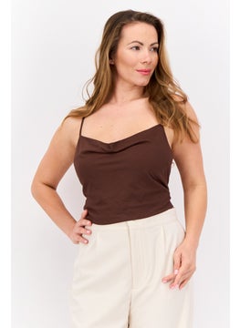 MANGO Women Scoop Neck Sleeveless Plain Tank Top, Brown  - Image 1