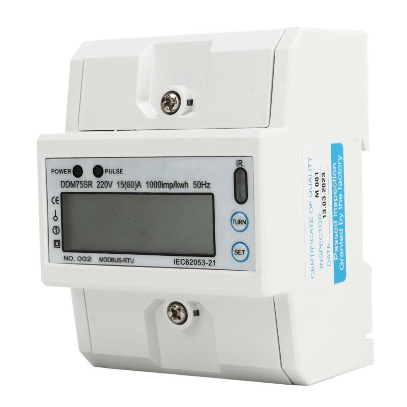 Single Phase Digital Energy Meter: 220V 50Hz 15-60A, Accurate Level 1 Measurement - Adjustable Settings & 20+ Years Data Storage, LCD Display for Indoor Electrical Monitoring - Image 1