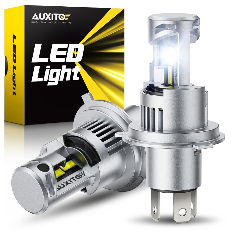 AUXITO مصابيح AUXITO H4 للسيارة 9003، 900% أكثر سطوعًا، 6500K أبيض بارد، حجم هالوجين مصغر 1:1 9003، توصيل وتشغيل، عبوة من 2 - Image 1