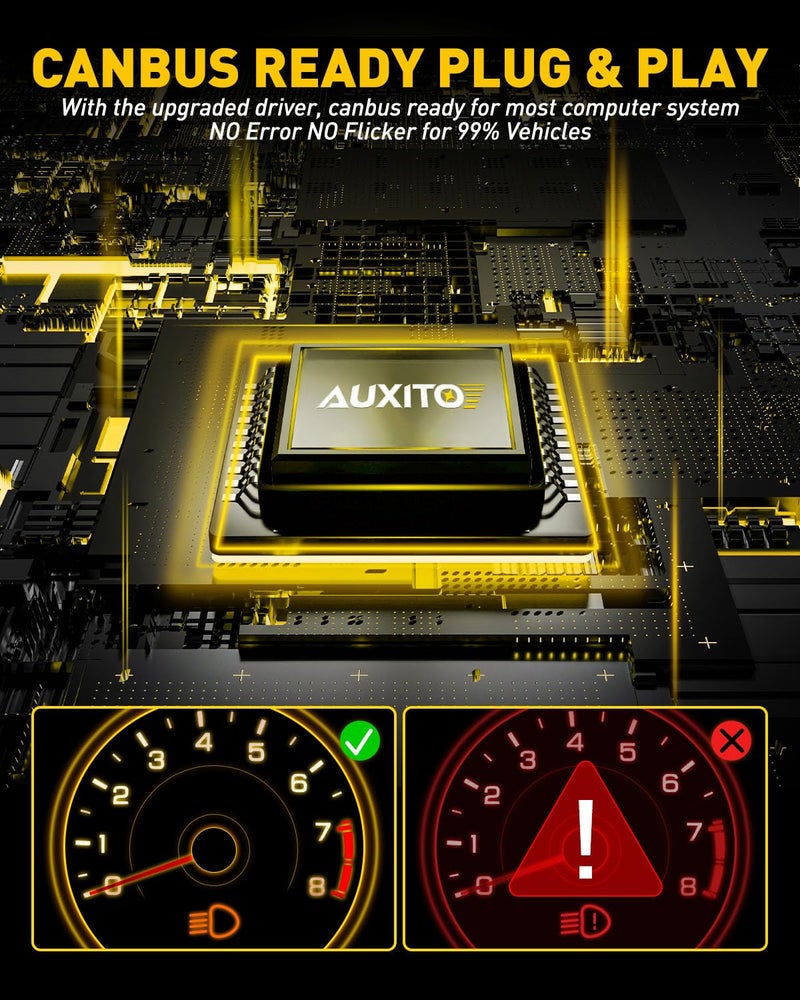 AUXITO مصابيح AUXITO H4 للسيارة 9003، 900% أكثر سطوعًا، 6500K أبيض بارد، حجم هالوجين مصغر 1:1 9003، توصيل وتشغيل، عبوة من 2 - Image 4