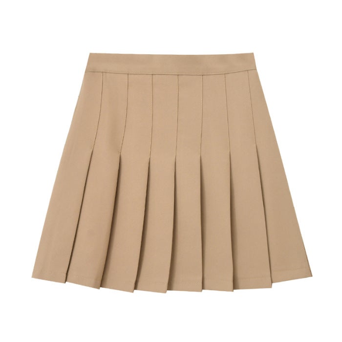 [lengthened safety pants zipper buttons] JK uniform skirt pleated skirt skirt spring summer skirt autumn and winter Light khaki