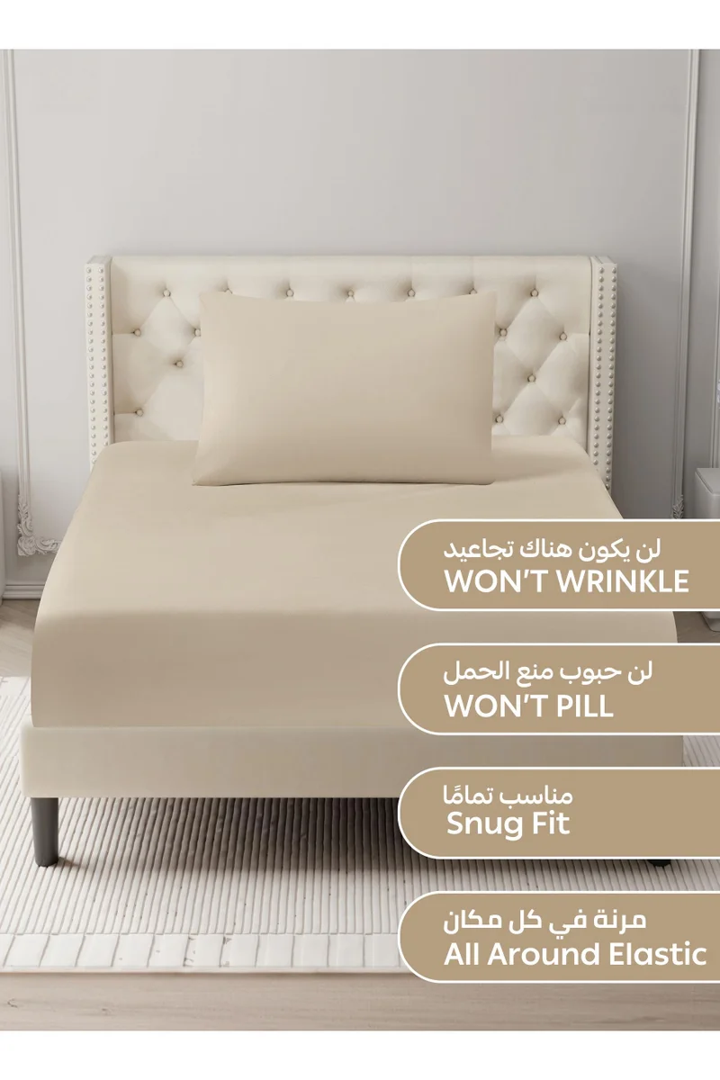 Donetella Bedding Fitted Sheet - Fits 120x200 Cm For Single Bed - 2 Pcs (1 Fitted Sheet and 2 Pillowcases) - 35 Cm Deep Pocket - Solid Bed Sheet