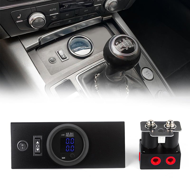 ZHSYMX 12V Solenoid 2Valve Air Ride Suspension manifold valve with Simplify Control Panel Ship Type Switch equipped with dual display air pressure gauge blue - Image 2